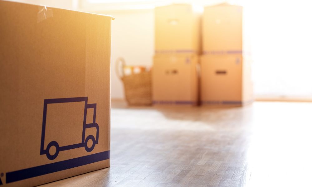 A Cardboard Box With a Black Truck Logo