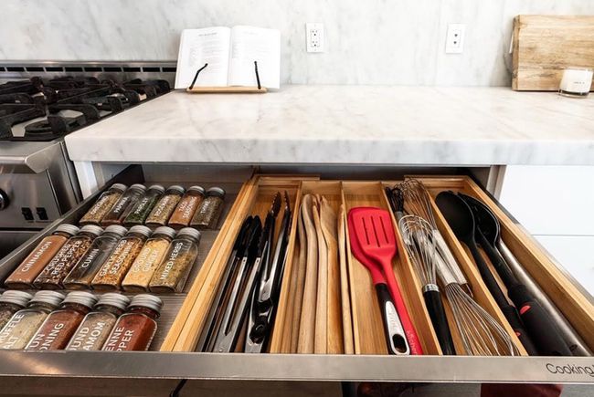 A Spice and Kitchen Spoons Separator in Wood