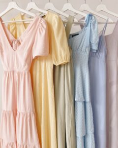 Pastel Color Sundresses on White Hangers