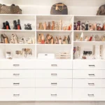 A Closet Space for Shoes With White Drawers