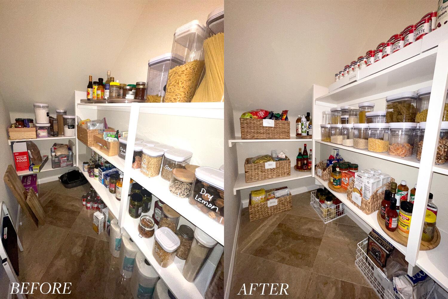 A before and after photo of a pantry