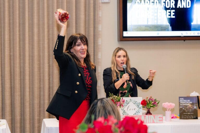 Ryen Toft emceeing the MGM sales team's Valentine's Day event in Orange County