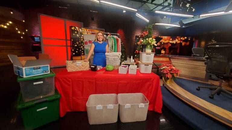 Simply Luxe holiday organizing set for a Christmas episode on FOX 5 San Diego