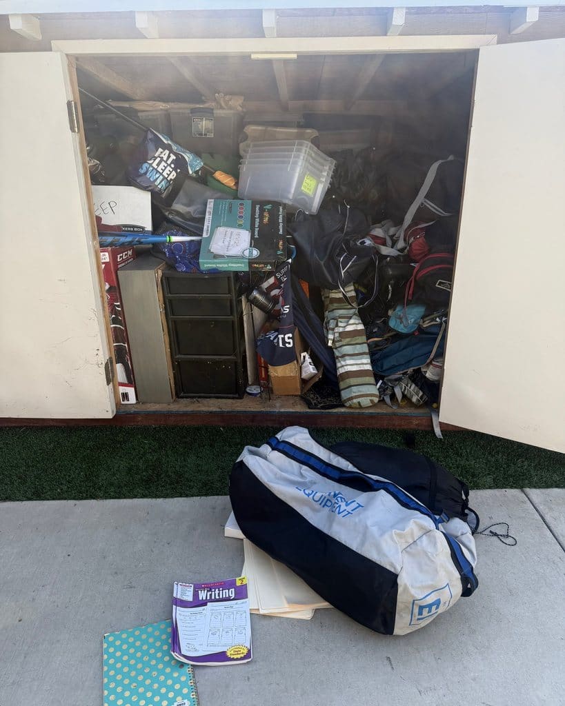Backyard shed before organizing, North Tustin home