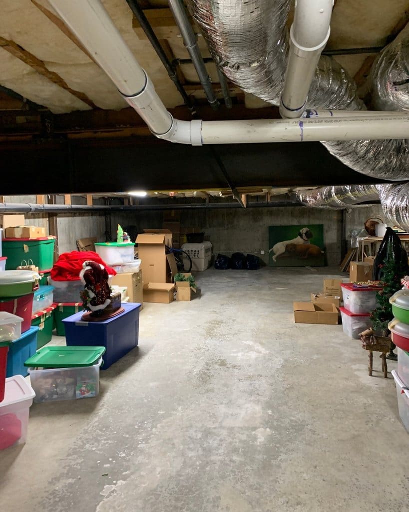 Packed basement before a Simply Luxe move pack-out, Los Angeles