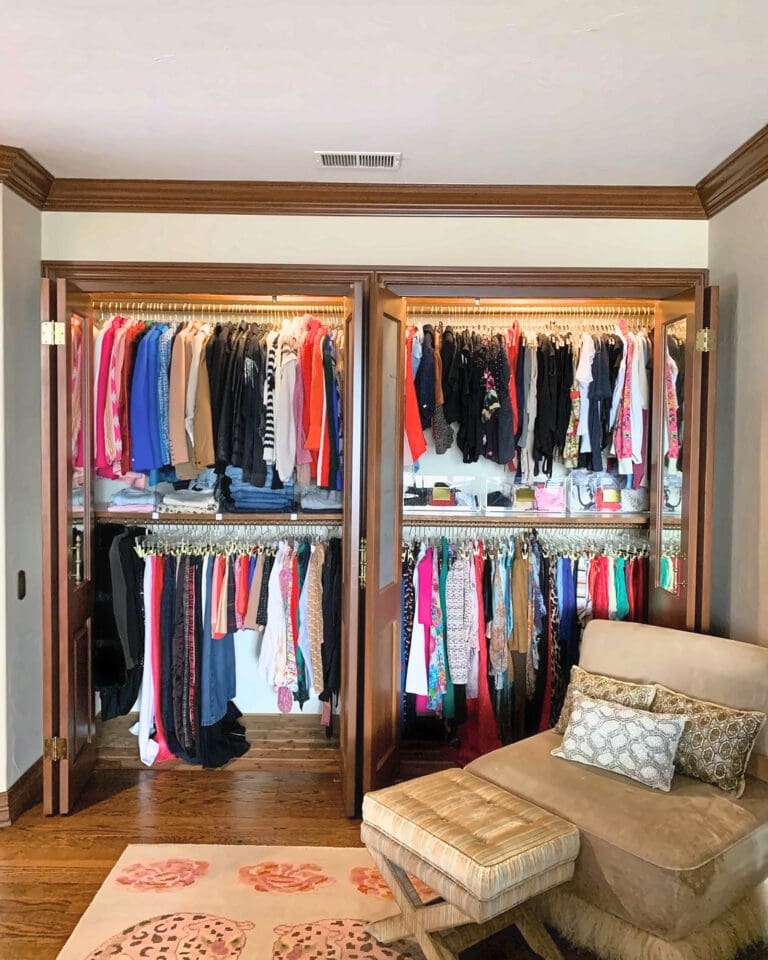 Double closet after the Simply Luxe unpack, Newport Beach
