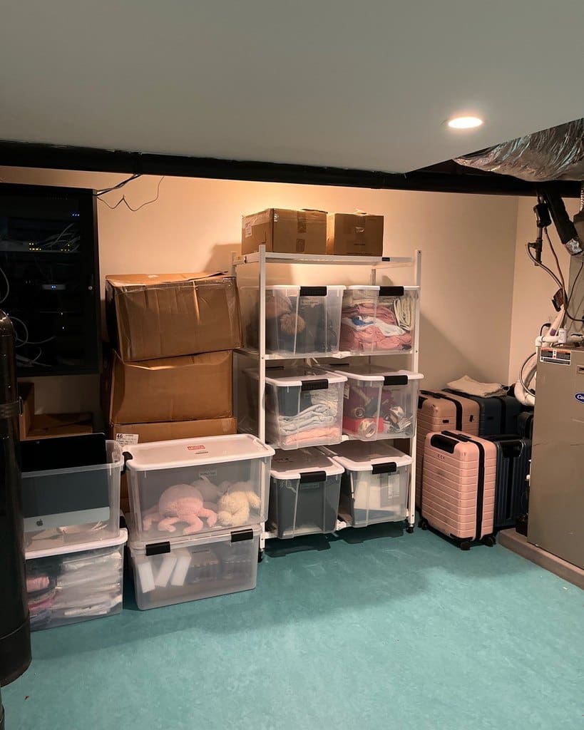 Storage room before organizing in a celebrity client home, Los Angeles