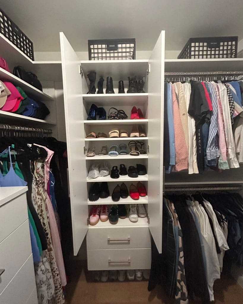 Same closet shoe tower after Simply Luxe organizing, Woodland Hills