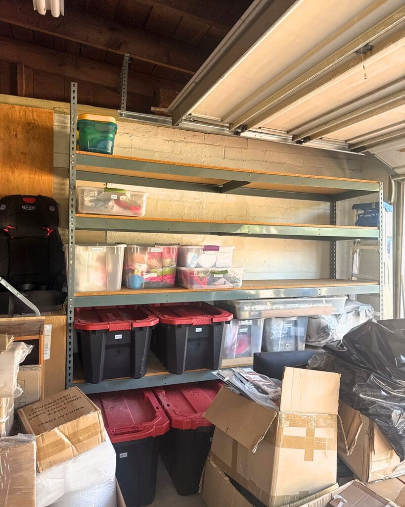 Garage shelving before organizing, North County San Diego