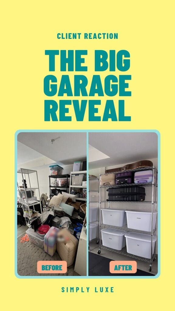 Garage organization client reaction, before and after, Simply Luxe San Diego