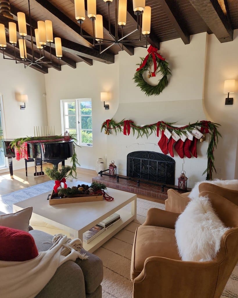 Same living room after the Simply Luxe holiday decor install