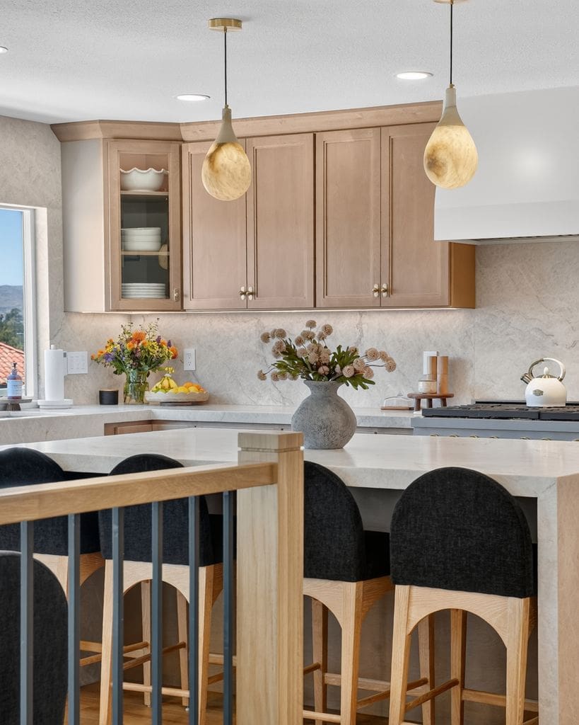 Same remodeled kitchen island after the Simply Luxe unpack, styled and clear, Mission Viejo