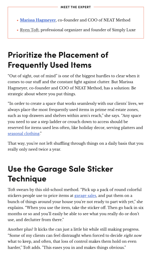 Article section about prioritizing frequently used items