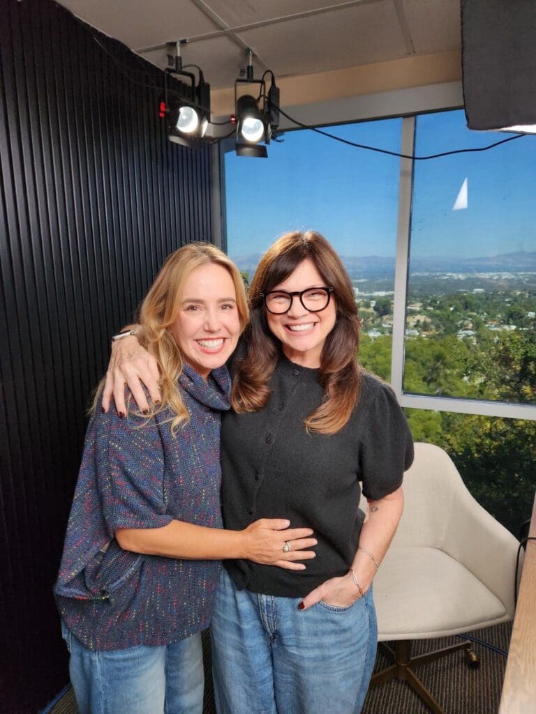 Ryen Toft with Valerie Bertinelli in the studio for Getting Naked: The Podcast