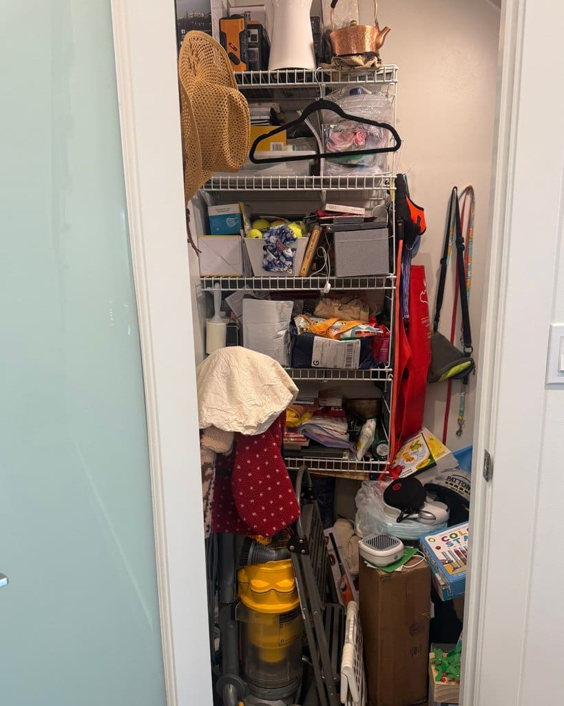 Utility closet before organizing, Huntington Beach home