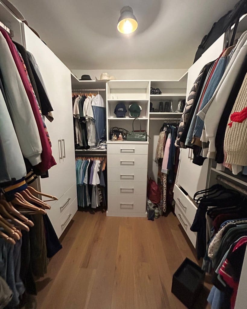 Walk-in closet before organizing, Woodland Hills home