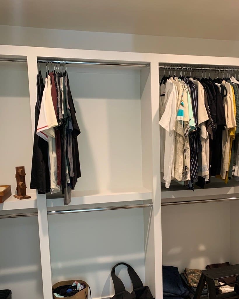 Walk-in closet before move-in unpacking, San Juan Capistrano home
